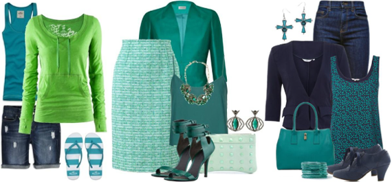 Сине-зеленый цвет в одежде сочетание